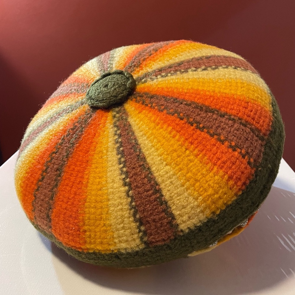 Vintage 70/80’s Handmade Round Double Sided Hand Crotchet Retro Accent Pillow